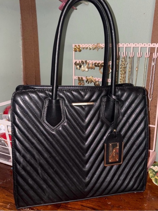 Aldo Handbags - Black Faux Quilted Tote Bag with Gold Accent - Women's Handbag